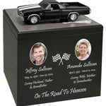 Race Track Companion Cremation Urn & 1970 Black Chevrolet El Camino SS Décor - With Photos