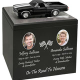 Race Track Companion Cremation Urn & 1970 Black Chevrolet El Camino SS Décor - With Photos