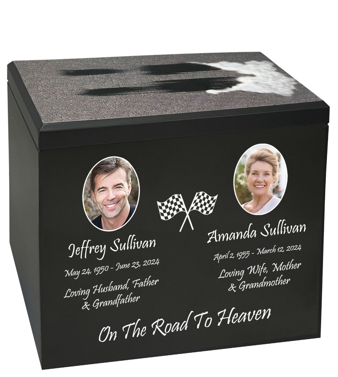 Race Track Companion Cremation Urn & 1970 Black Chevrolet El Camino SS Décor - With Photos