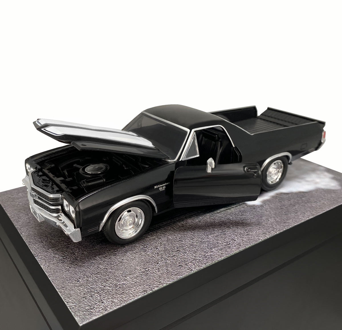Race Track Companion Cremation Urn & 1970 Black Chevrolet El Camino SS Décor - With Photos