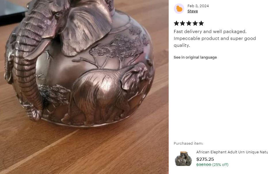 Safari Elephant Oversized Adult Cremation Urn