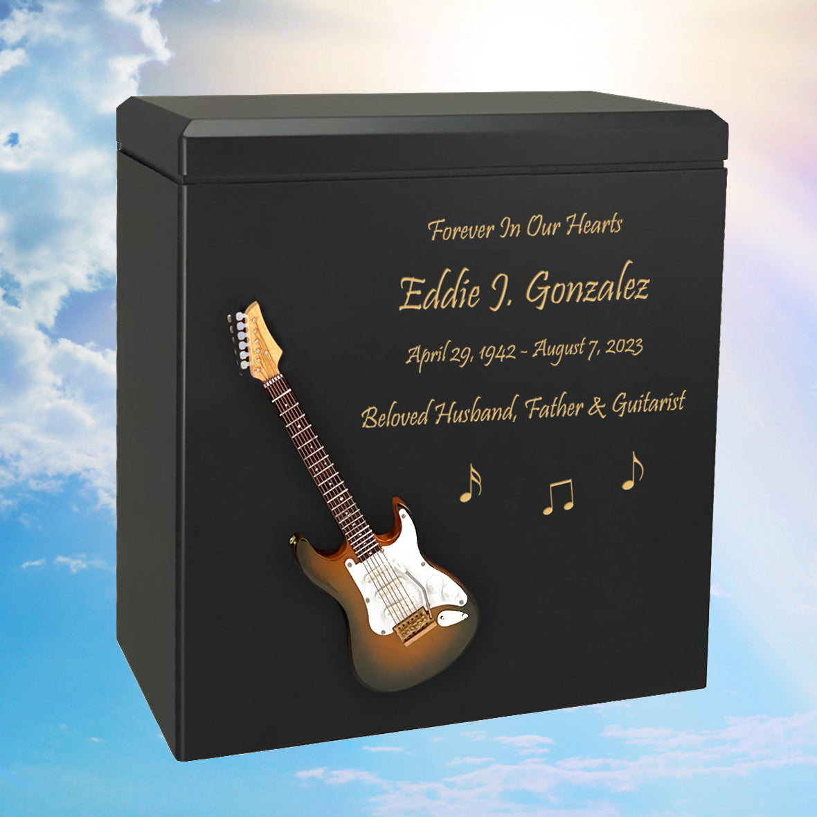 Electric Brown Guitar Wood Adult Cremation Urn - Miniature Guitar - Photo Option