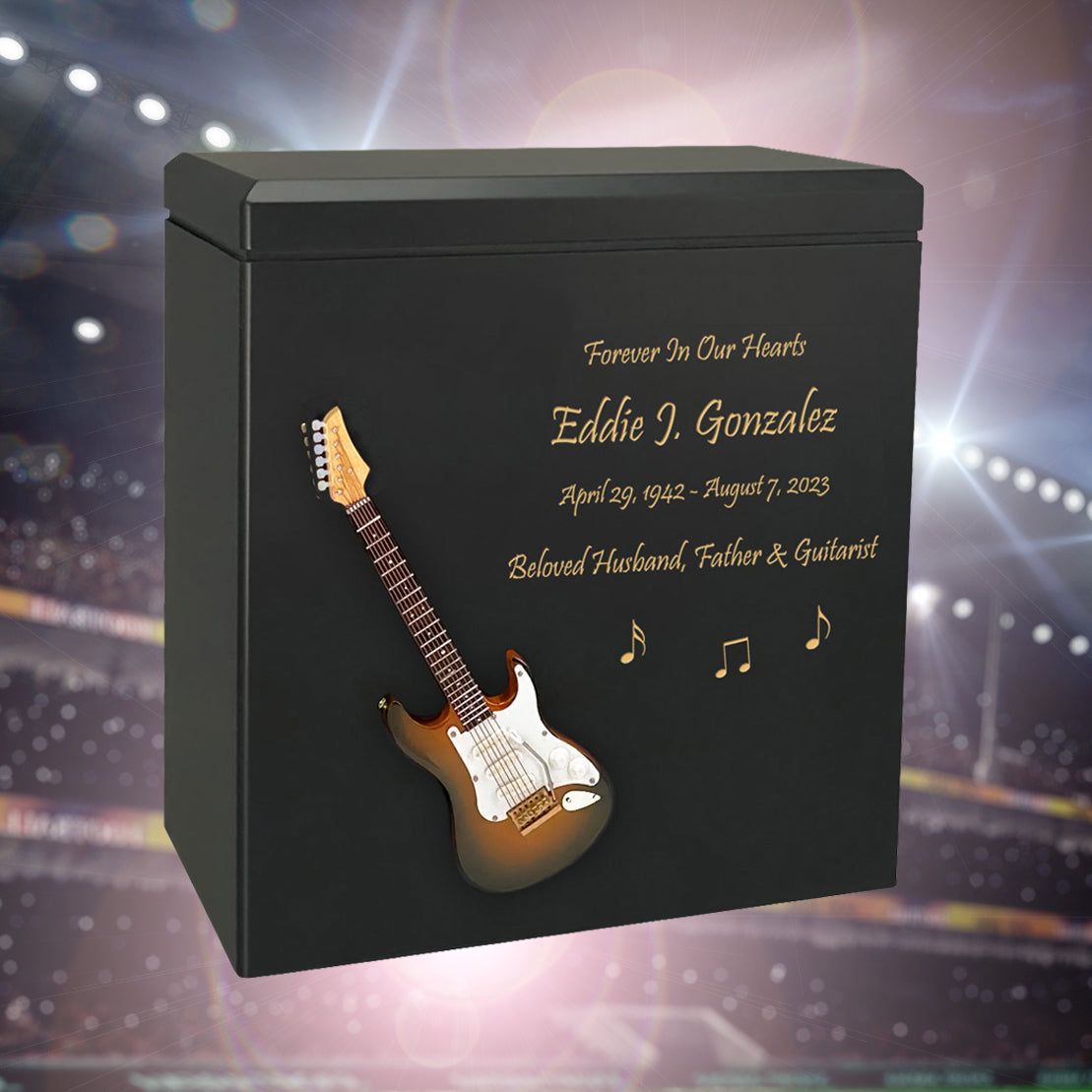 Electric Brown Guitar Wood Adult Cremation Urn - Miniature Guitar - Photo Option