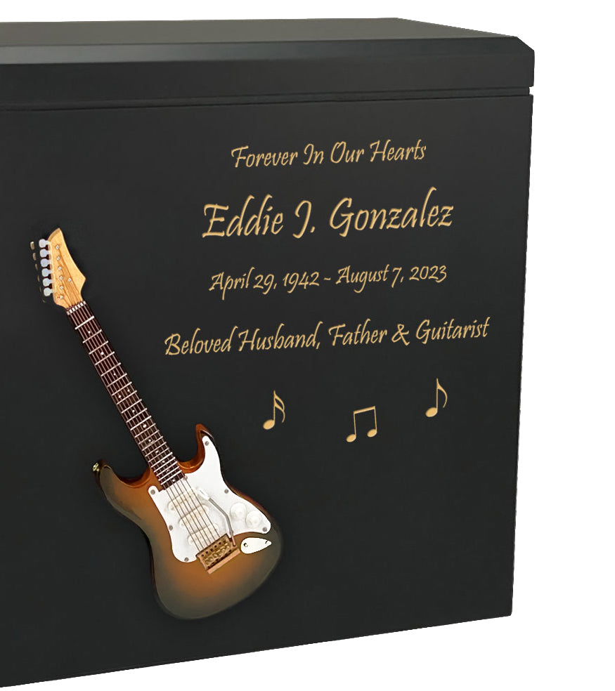 Electric Brown Guitar Wood Adult Cremation Urn - Miniature Guitar - Photo Option