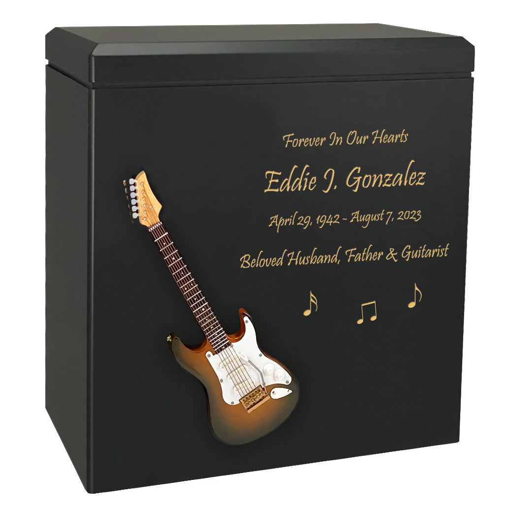 Electric Brown Guitar Wood Adult Cremation Urn - Miniature Guitar - Photo Option
