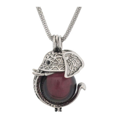 Elephant Head Burgundy Glass Ash Pendant Urn - Love Charms Option