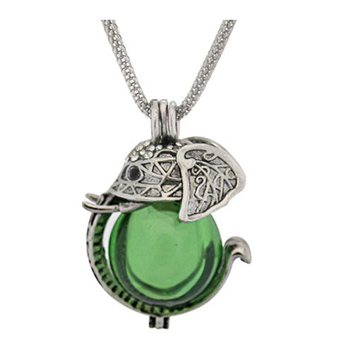 Elephant Head Green Glass Ash Pendant Urn - Love Charms Option