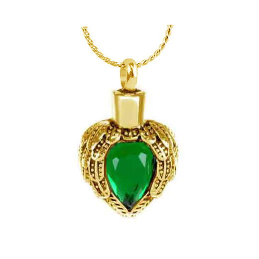 Emerald Winged Heart Gold Necklace Ash Urn - Love Charms™ Option 