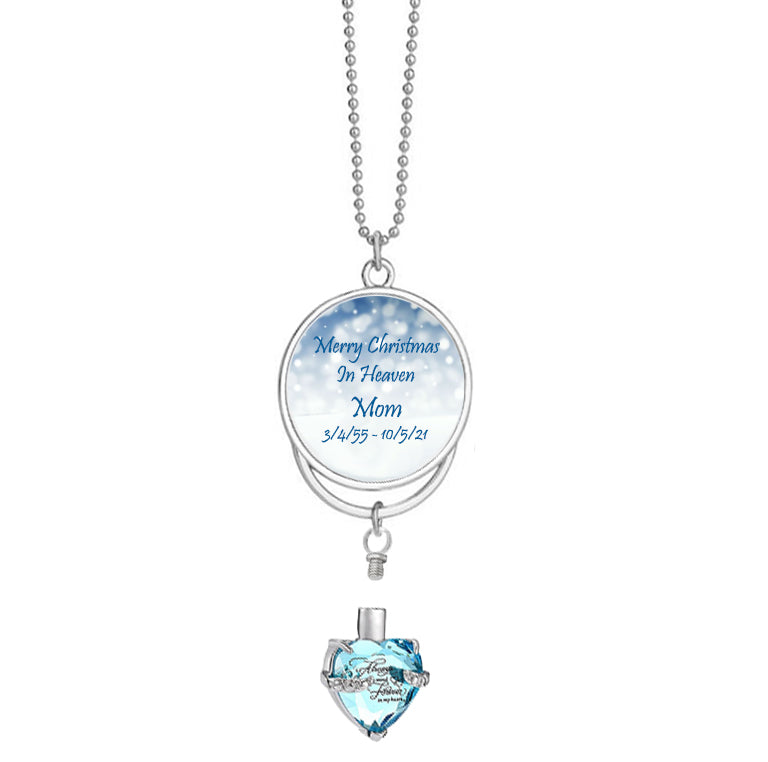 Crystal Heart Urn & Photo Medallion Christmas Ornament