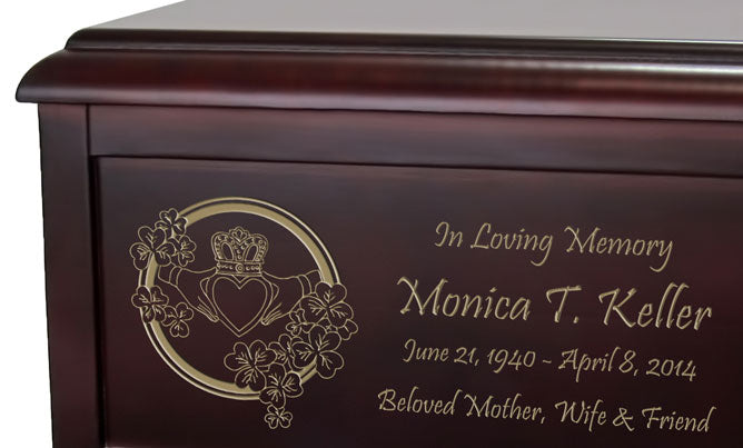 Claddagh & Shamrocks Cremation Urn Engraved