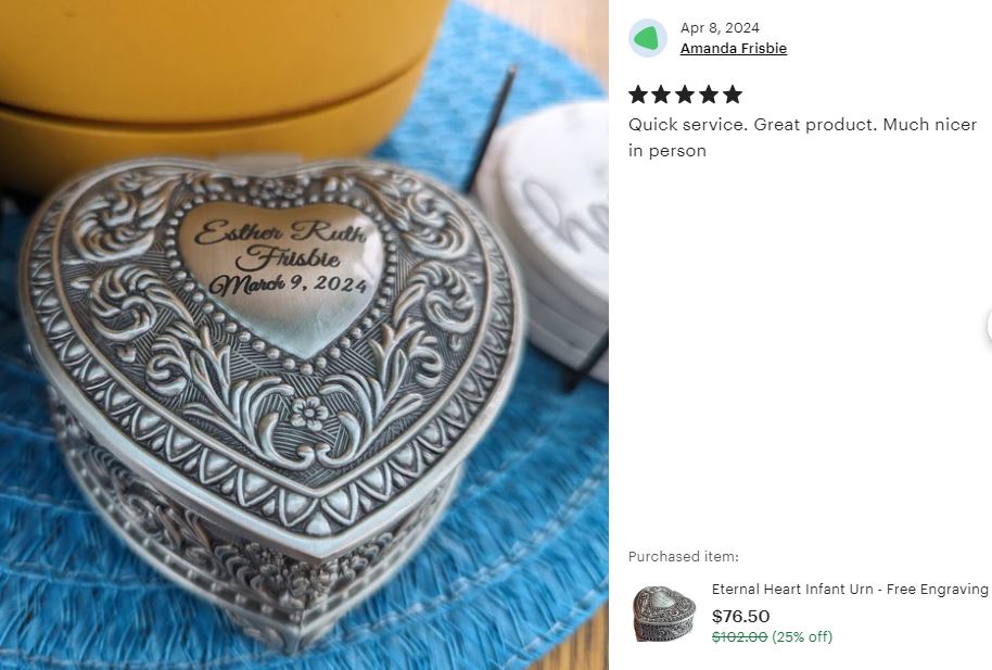 Victorian Heart Infant Urn