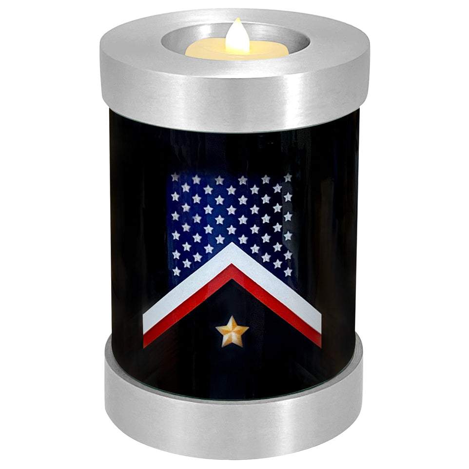 Veteran Flag Candle Cremation Urn - Military Flag Candle Urn - Engraving Available - LED Candle Included