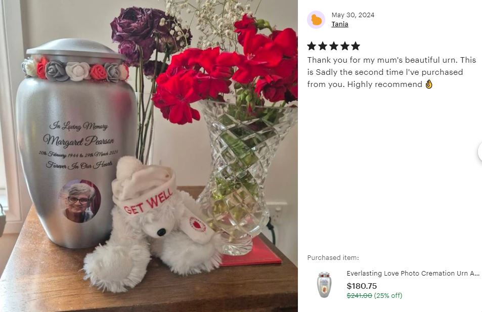 Eternal Love Photo Cremation Urn Adult Picture Urn - Tribute Wreath™ - Pro Personalization - Burial Vault Option