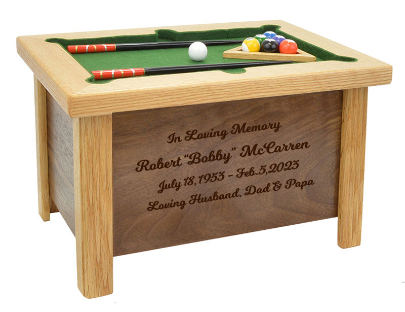 Pool Table & Billiards Oversized Adult Cremation Urn - Hand Made USA Gaming Table Urn
