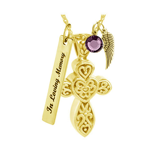 Faith Celtic Cross Gold Cremation Jewelry Urn - Love Charms™ Option