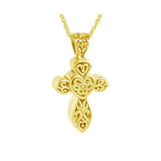 Faith Celtic Cross Gold Cremation Jewelry Urn - Love Charms™ Option