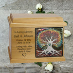 Oak Wood Raku Tile Adult Cremation Urns - Free Engraving