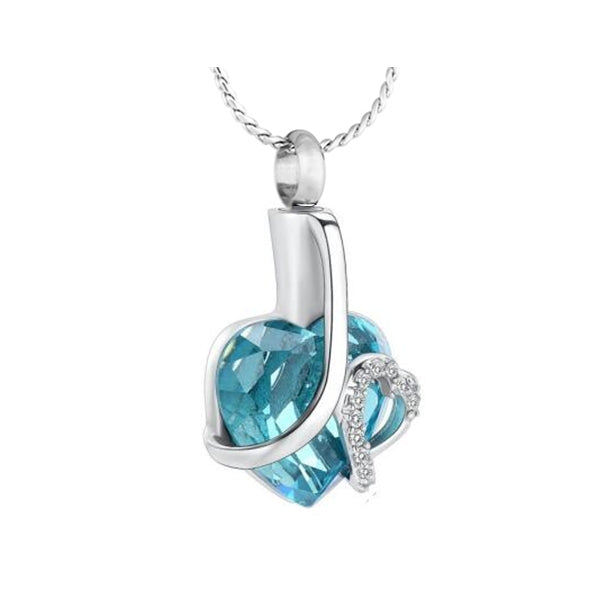 Elegant Aqua Heart Ash Jewelry Urn - Love Charms Option