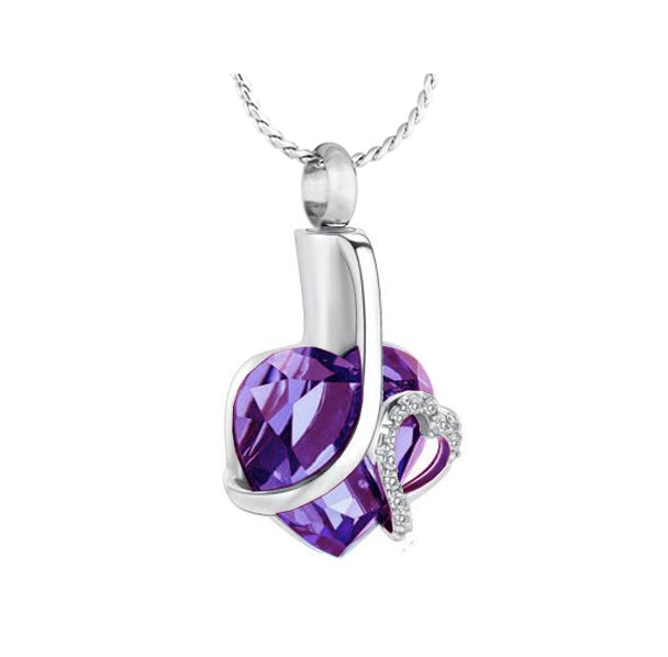 Elegant Purple Heart Ash Jewelry Urn - Love Charms Option