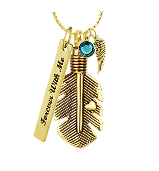 Feather Heart Gold Pendant Urn - Love Charms™ Option