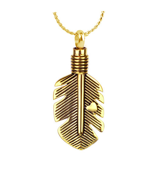 Feather Heart Gold Pendant Urn - Love Charms™ Option