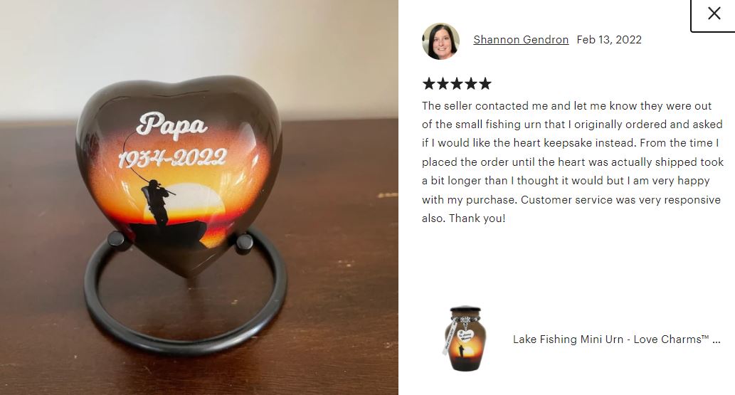 Lake Fishing Heart Keepsake Urn - Stand Option