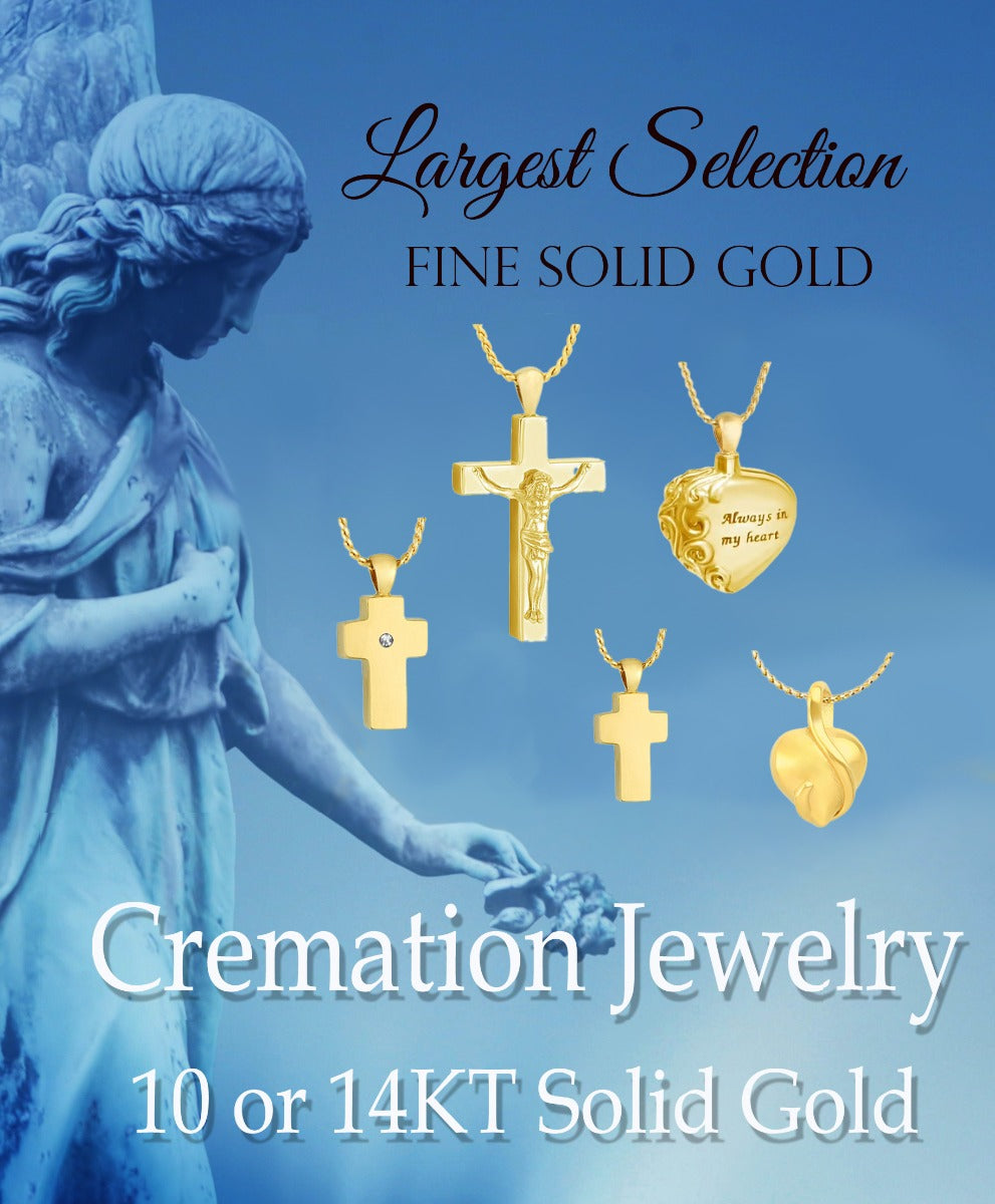 Memorial Cross 14KT Gold CZ Reversible Cremation Jewelry Urn - SHIPS NOW