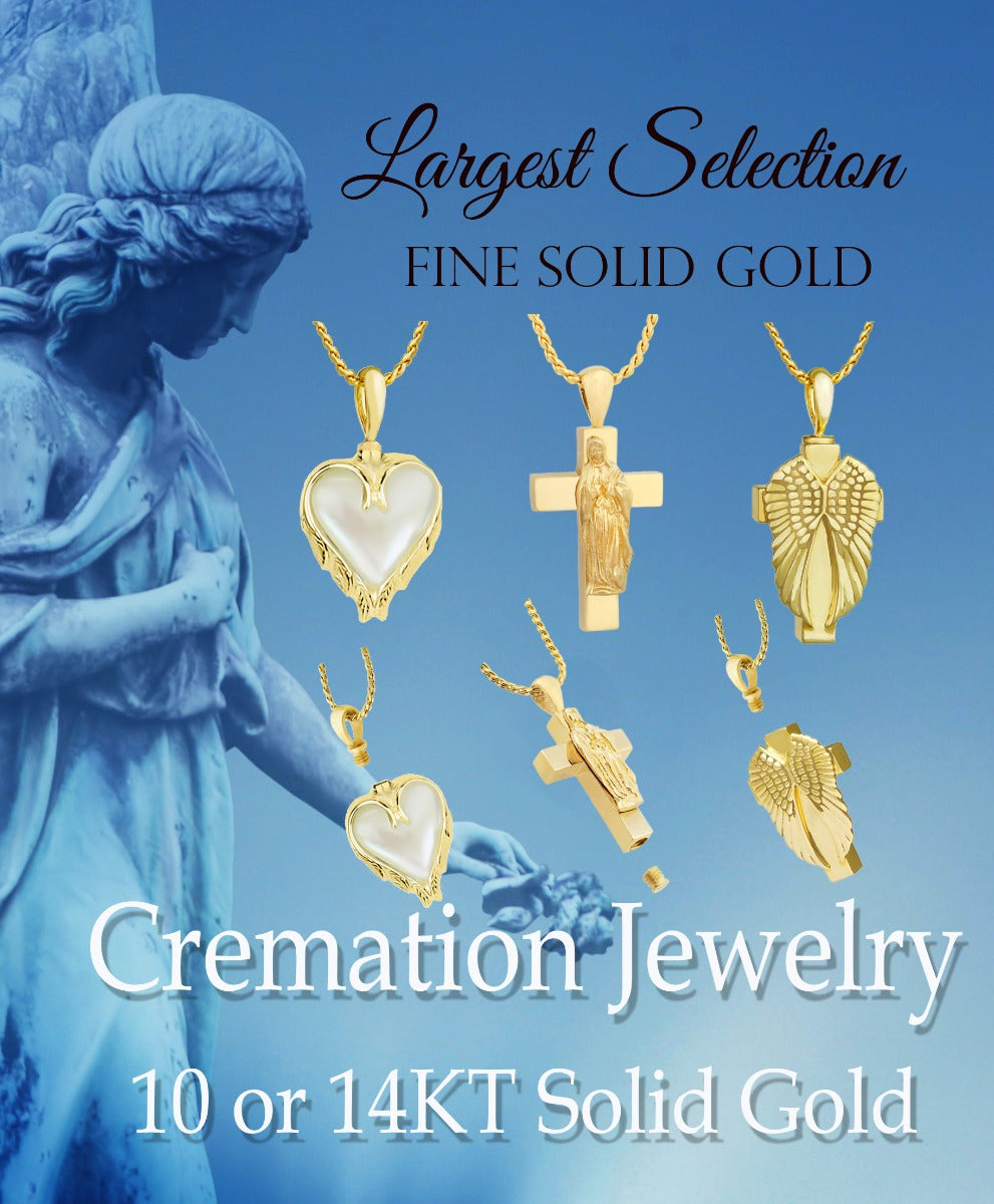 Cross Angel Wings 10KT or 14KT Gold Cremation Jewelry Urn - SHIPS NOW
