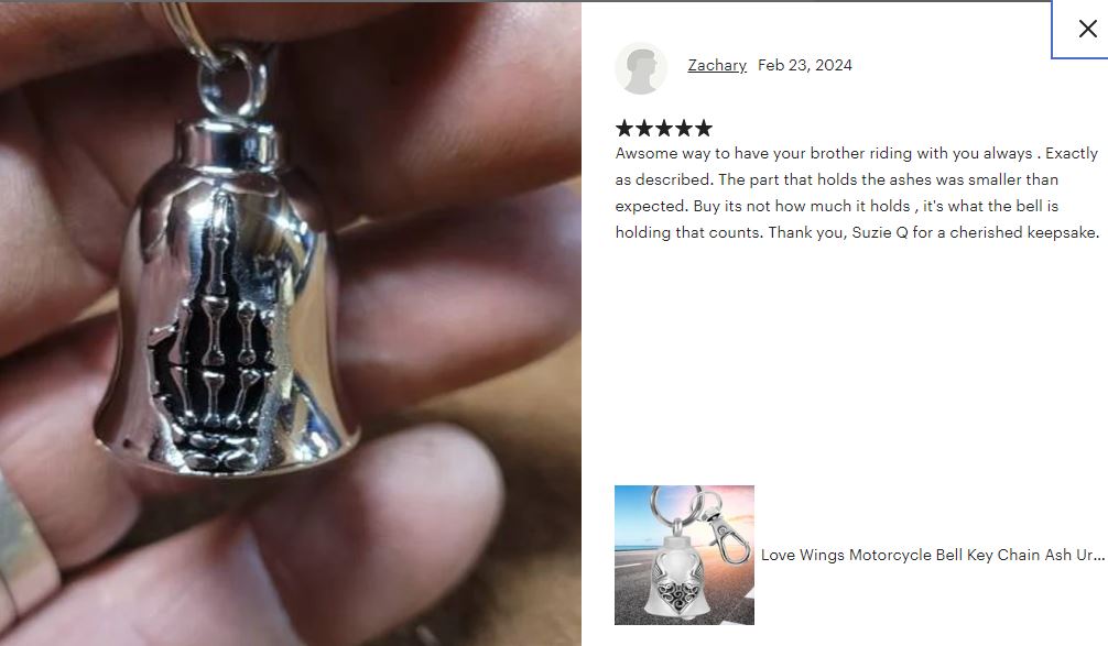 Finger Motorcycle Bell Ash Urn - Engraving Available