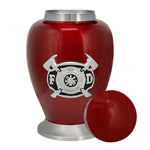 Firefighter Red & Pewter Urn - Pro Diamond Engraving - Burial Vault Option