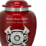 Firefighter Red & Pewter Urn - Pro Diamond Engraving - Burial Vault Option