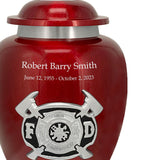 Firefighter Red & Pewter Urn - Pro Diamond Engraving - Burial Vault Option