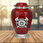 Firefighter Red & Pewter Urn - Pro Diamond Engraving - Burial Vault Option