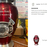 Firefighter Red & Pewter Urn - Pro Diamond Engraving - Burial Vault Option