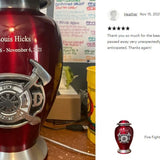 Firefighter Red & Pewter Urn - Pro Diamond Engraving - Burial Vault Option