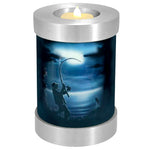 Fisherman Silhouette Candle Cremation Urn - Casting Fishing Urn - Engraving Available - LED Candle Included
