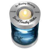 Fisherman Silhouette Candle Cremation Urn - Casting Fishing Urn - Engraving Available - LED Candle Included