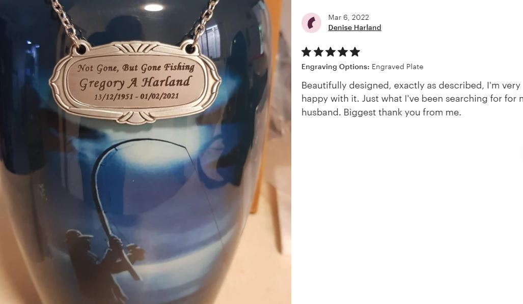 Fisherman Silhouette Medium or Adult Cremation Urn - Tribute Wreath™ - Pro Personalization - Burial Vault Option