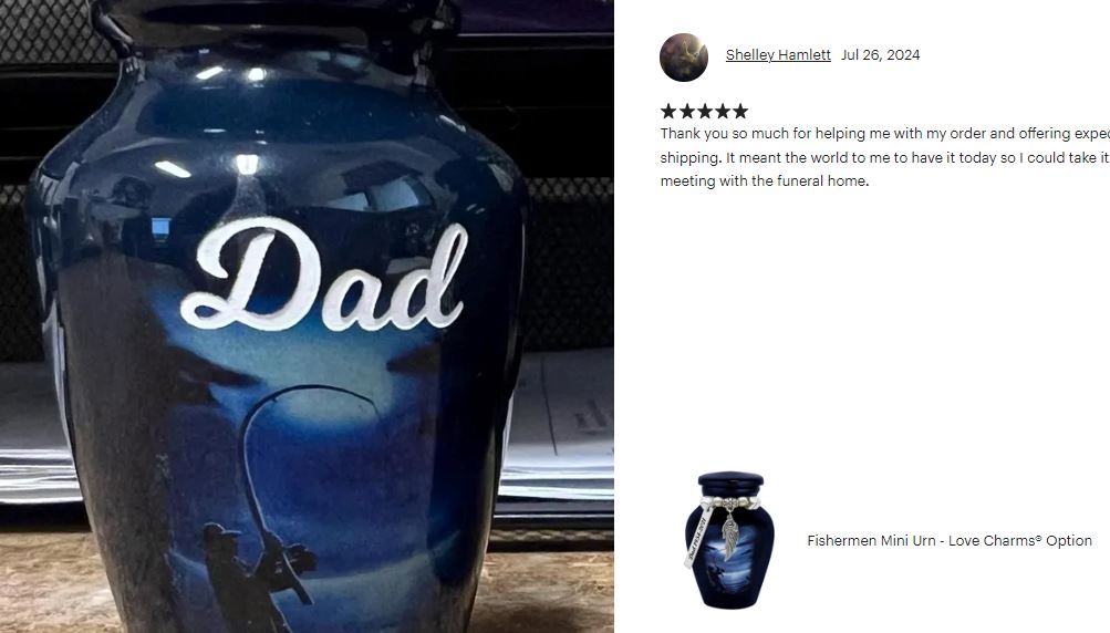 Fisherman Silhouette Keepsake Urn - Love Charms® Option