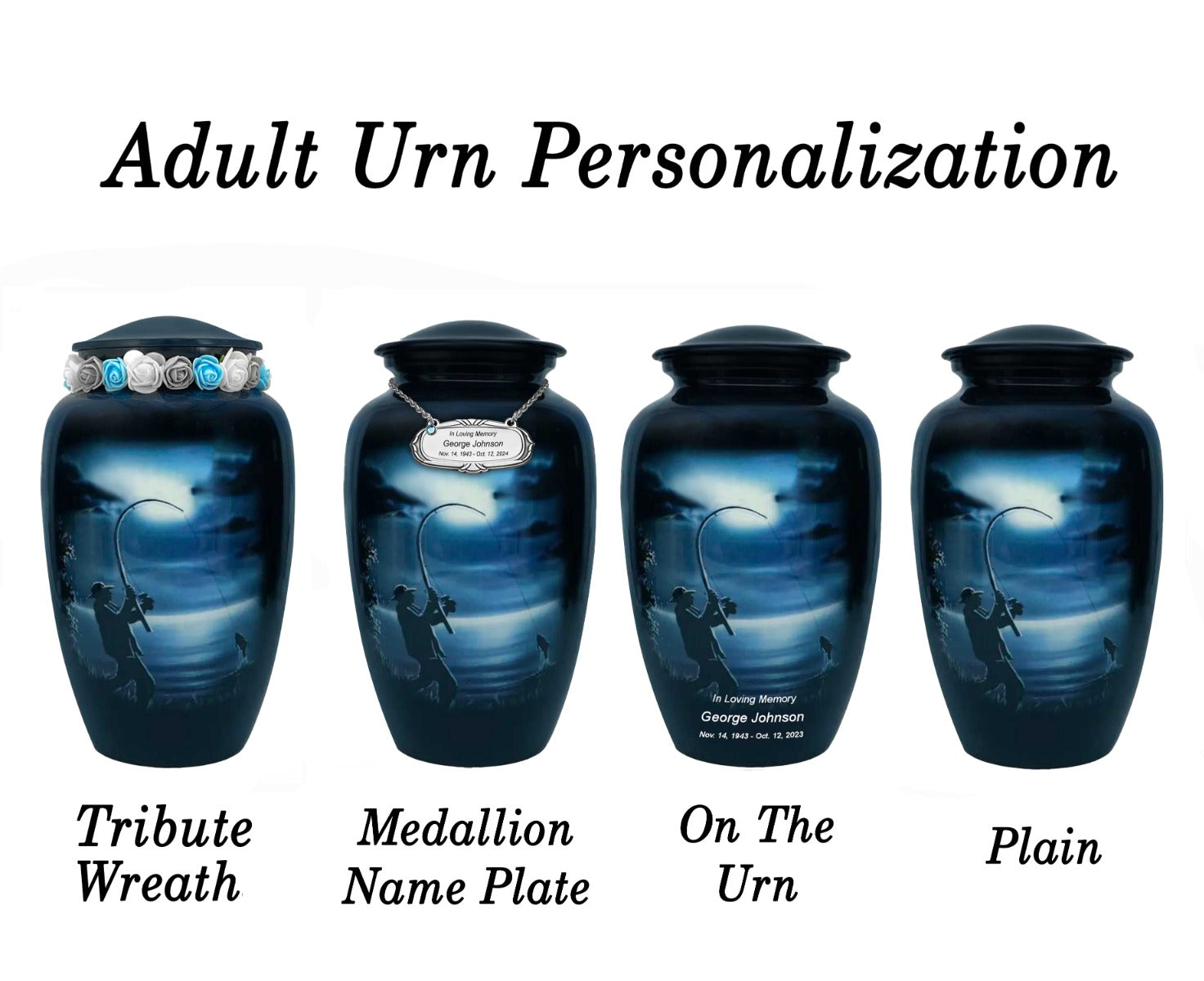 Free Cremation Adult Urn - Shipping Fee Required - Choose Urn Engraving - Tribute Wreath Option 