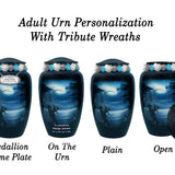 Fisherman Silhouette Medium or Adult Cremation Urn - Tribute Wreath™ - Pro Personalization - Burial Vault Option