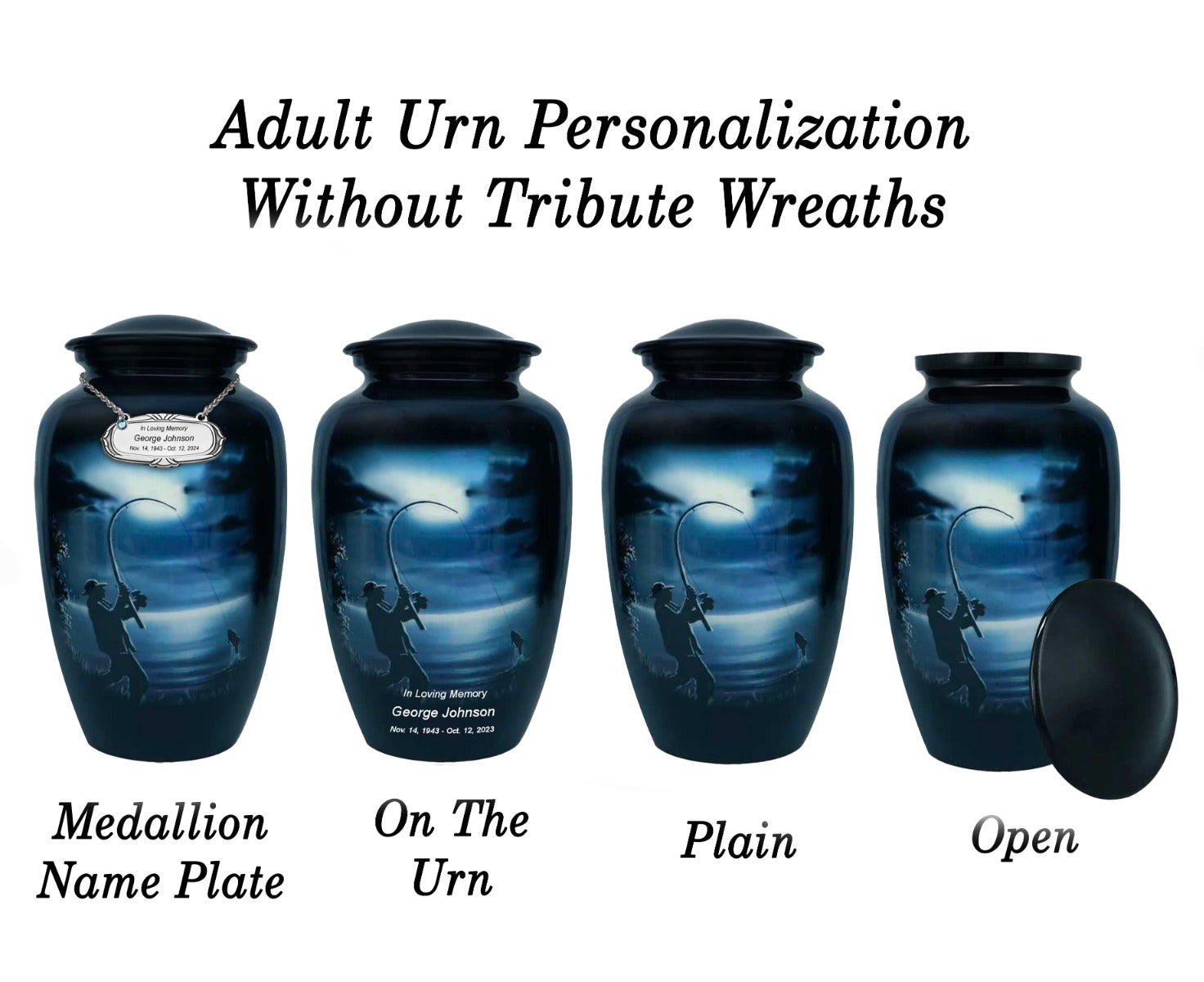 Fisherman Silhouette Medium or Adult Cremation Urn - Tribute Wreath™ - Pro Personalization - Burial Vault Option