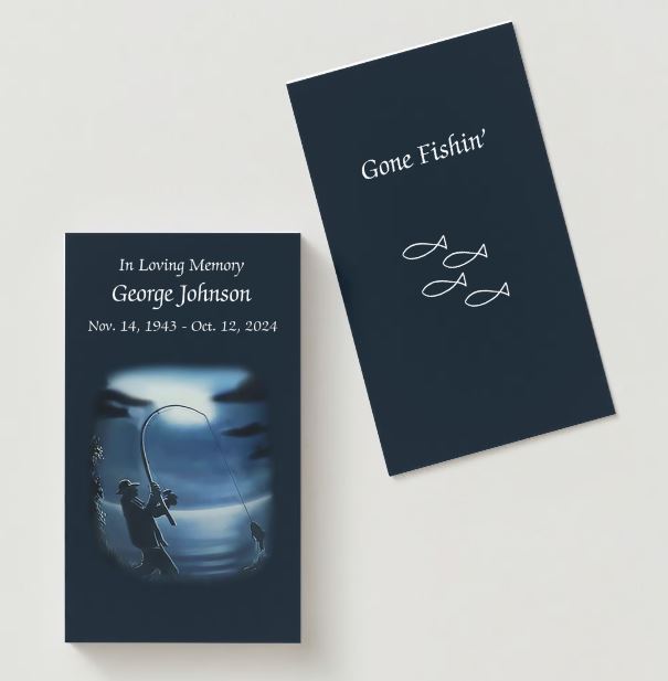 Fisherman Silhouette - Gone Fishin' Memorial Cards - Funeral  Cards - Celebration of Life Cards