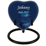 Fisherman Silhouette Heart Keepsake Urn - Stand Option