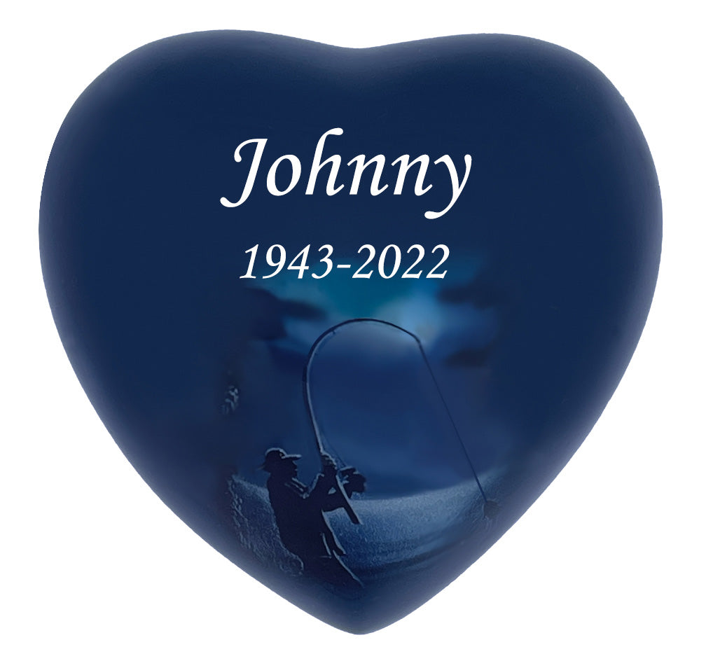 Fisherman Silhouette Heart Keepsake Urn - Stand Option
