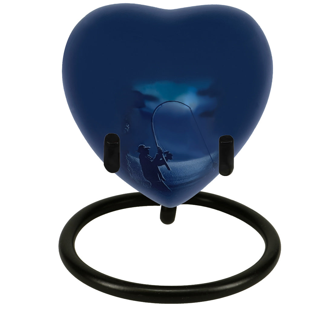 Fisherman Silhouette Heart Keepsake Urn - Stand Option