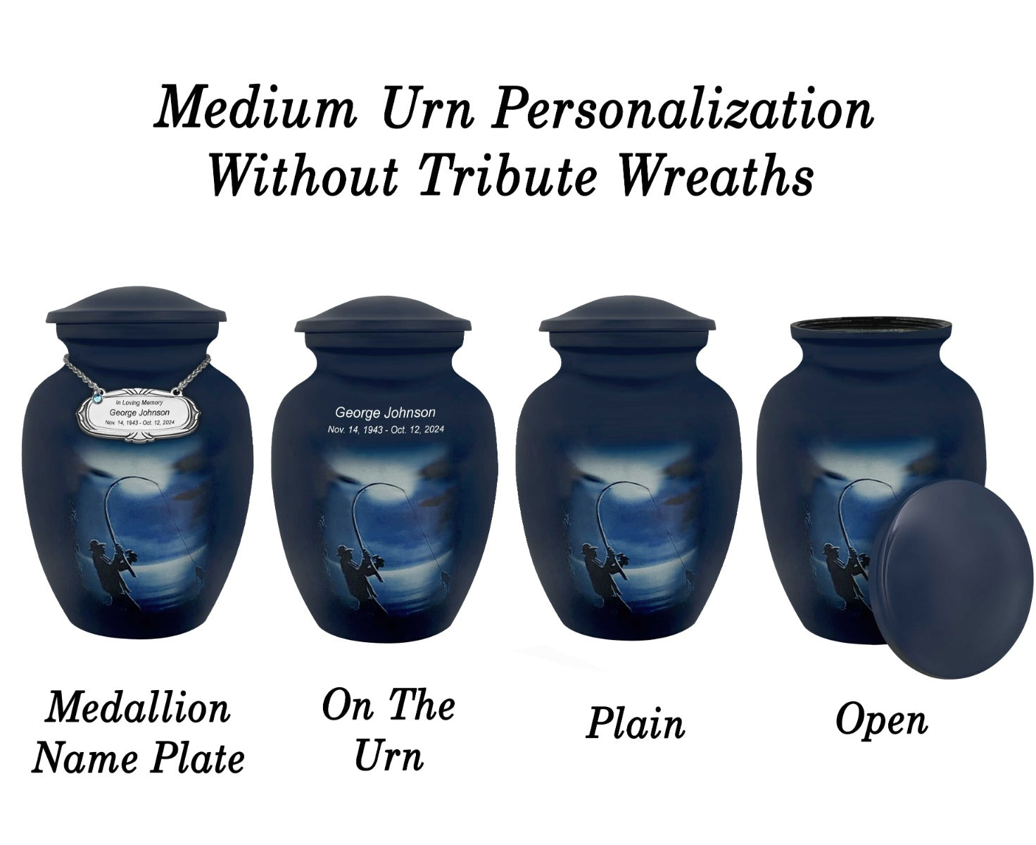 Fisherman Silhouette Medium or Adult Cremation Urn - Tribute Wreath™ - Pro Personalization - Burial Vault Option