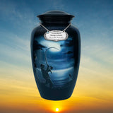 Fisherman Silhouette Medium or Adult Cremation Urn - Tribute Wreath™ - Pro Personalization - Burial Vault Option