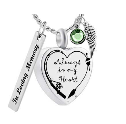 Always In My Heart Fishing Pole Ash Pendant Urn - Love Charms® Option