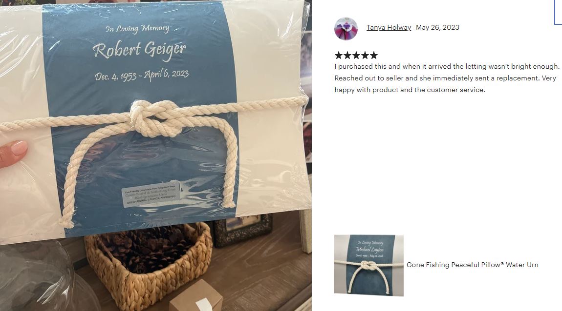 Fisherman Turtle Peaceful Pillow® Water Burial Cremation Urn - Biodegradable Burial At Sea Urn - Wide River Urn